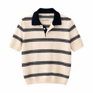 Dunst Studio Cream Navy Striped Polo Knit Sweater Cotton Piqué Size S